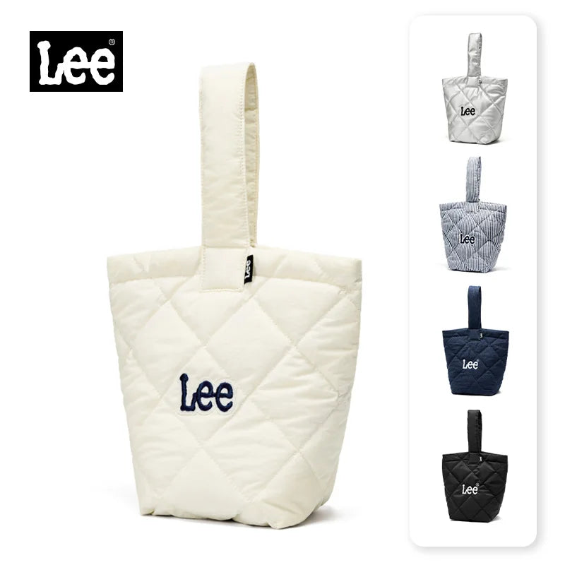 LEE Ladies Cute Design Puffer Bag Casual Soft Small Pink White Quilted Handbag Women Korean Style Down-filled Phone Bucket Bag