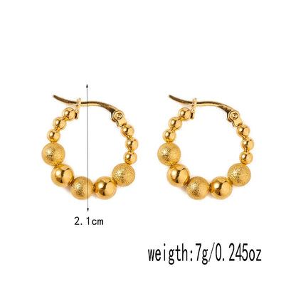 Stainless Steel Women's Hoop Earrings, Non Fading Fashionable Gold Color Metal Bead Earrings, Classic Jewelry Accessories RH134 D CHINA