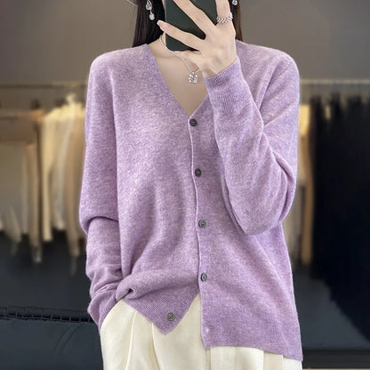 100 Merino Wool Knitted V-neck Sweater Women's Top Loose Korean Version Fashionable Versatile Autumn And Winter Cashmere Sweater WQ015 jia huazi