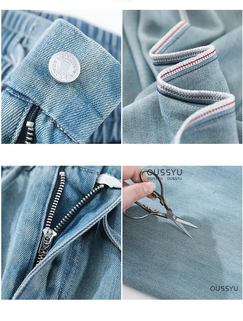 Summer Luxury Soft Cozy 100%Lyocell Fabric Woman Jeans Loose Wide Leg Elastic Waist Pants Fashion Casual Trousers Plus Length