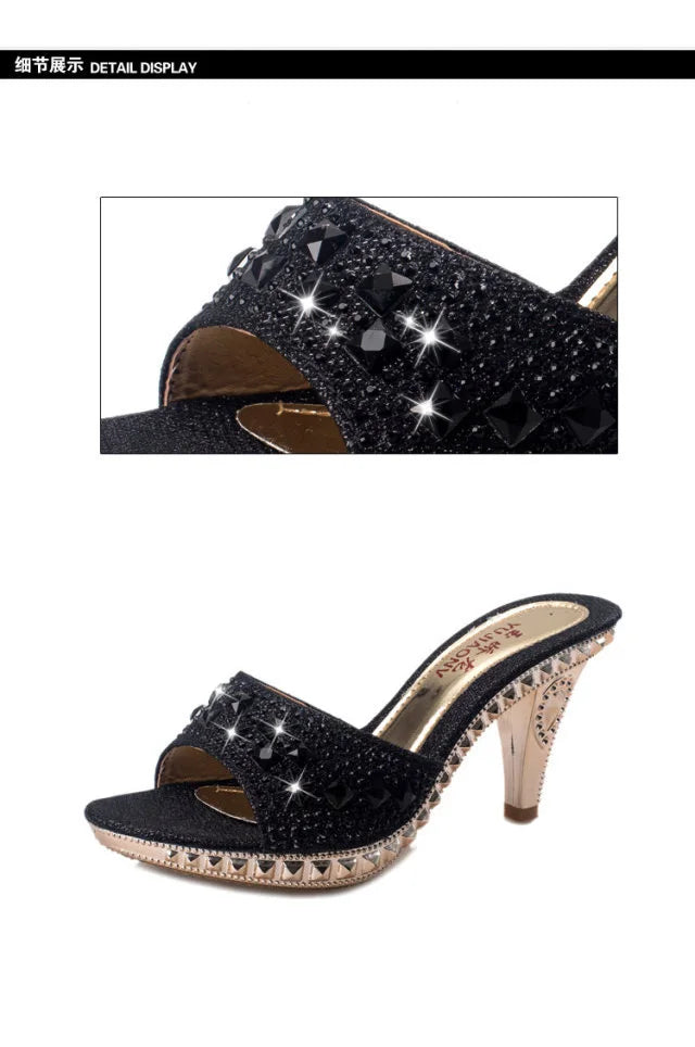 Summer Women Sandals Rhinestone Women Shoes Sexy High Heels Shoe Ladies Sandalias Gold Silver Women Slippers Heeled Sandals Sexy