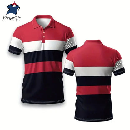 Men's Summer Striped Polo Shirt - Oversized Short Sleeve Sportswear | Confident Style for Every Occasion