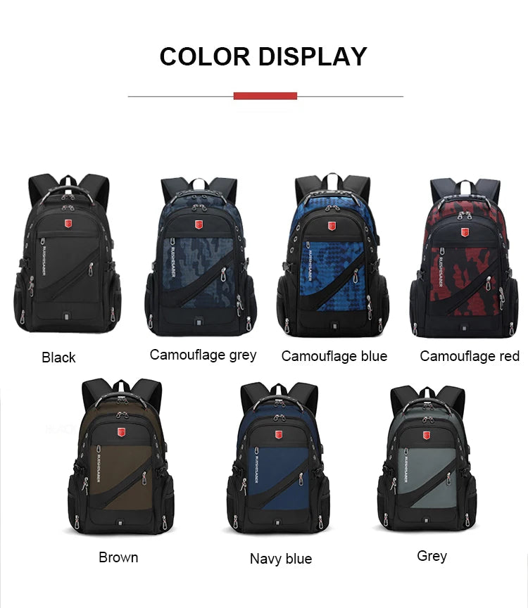 Waterproof 15.6/17.3 Inch Laptop Backpack Men USB Charging Swiss Backpack Travel Women Rucksack Male Vintage School Bag Mochila
