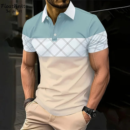 Stylish Geometric Polo Shirt for Men - Fashionable Lapel Design for Business & Casual Wear