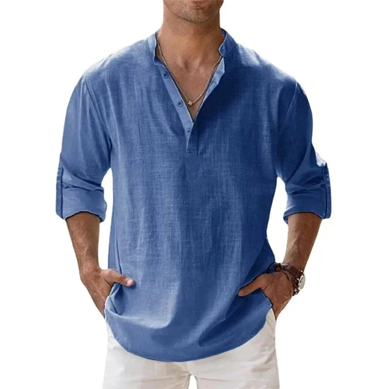 Streetwear Men Lightweight Shirts Long Sleeve Henley Cotton Linen Shirts for Men Beach Hawaiian Shirts Breathable Collar Tshirts Badiee Stylez