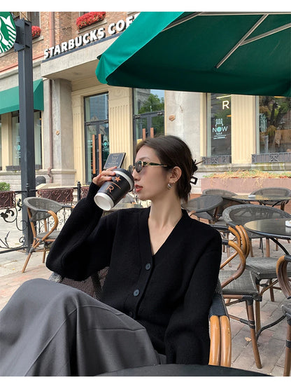 AOSSVIAO Knitted Casual Cardigan 2025 Autumn Winter Elegance Solid Color V-neck Sweater Unique and Niche Slim Fit Tops Badiee Stylez