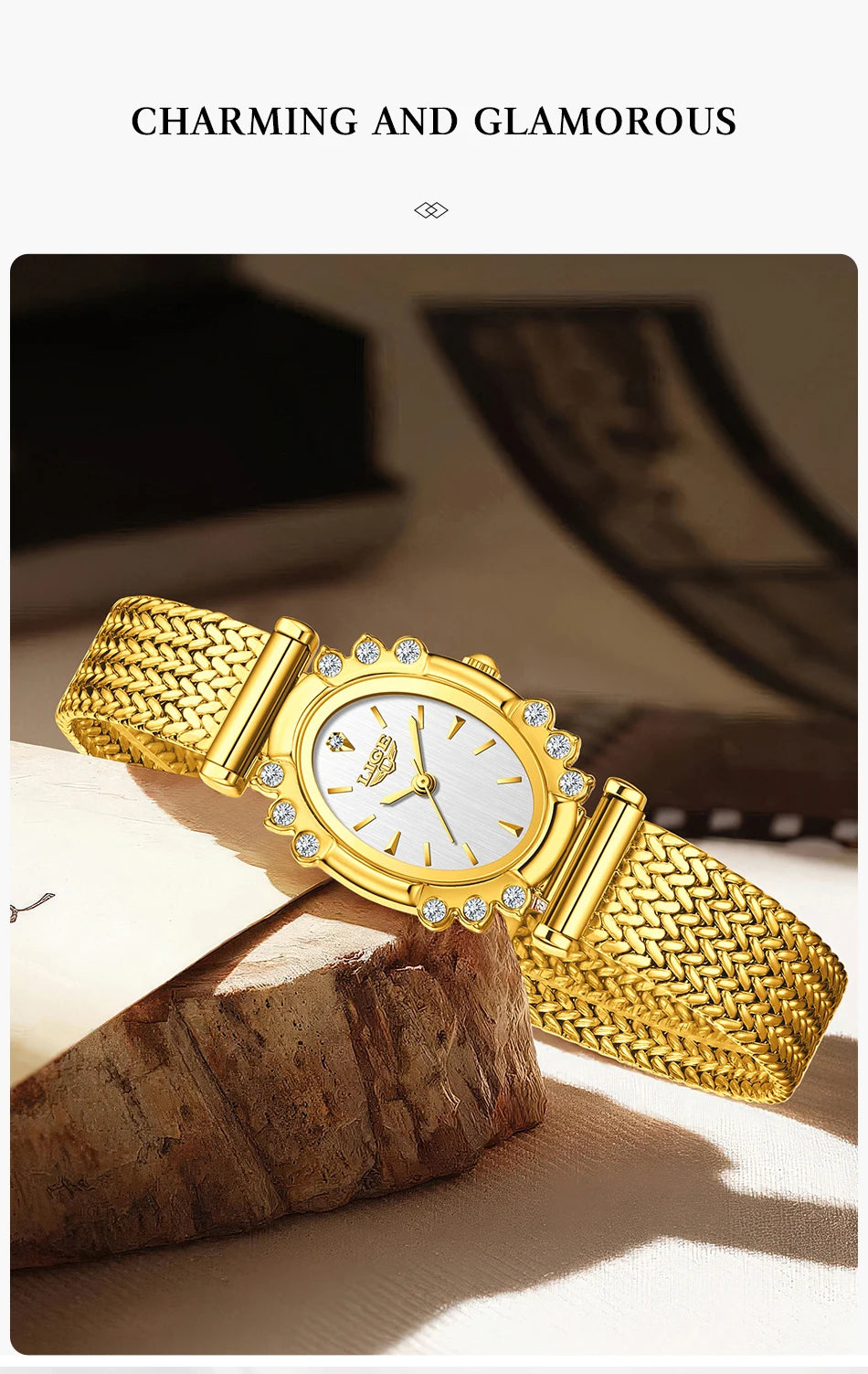 LIGE 2025 New Gold Square Watch For Women Simple Fashion Waterproof Quartz Ladies Watches Ultra-Thin Mesh Women's Bracelet Watch