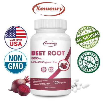 Organic Beetroot Capsules 8000 mg - Athletic Performance, Digestive and Heart Health Supplement