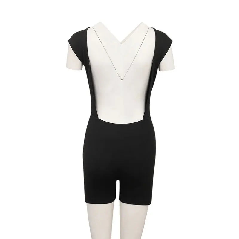 Sexy Halter Bodysuit Summer Woman Short Sleeve T-shirts Casual Body Basic Black Bodycon Jumpsuit Romper Ladies Party Streetwear