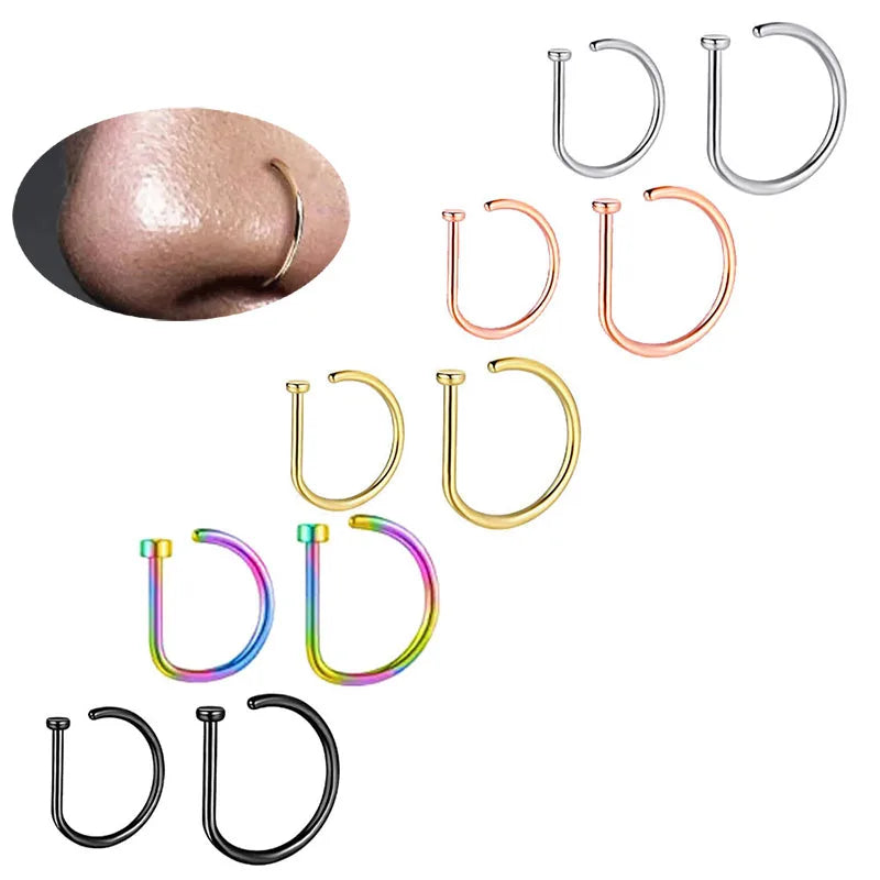 1/3/5Pcs 316L Stainless Steel Fake Piercing Nose Rings for Women Men, D-Shape Septum Nose Ring Clip On Nose Piercing Jewelry Badiee Stylez