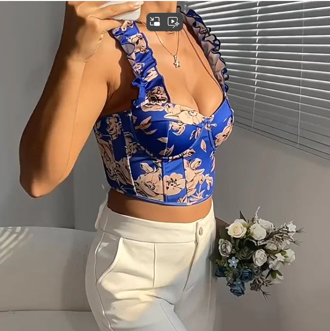 Sexy Bandage Ruffle Off Shoulder Slim Top Chic Straps Camis Slim Korean Tanks Top Elegant Crop Top Summer Women Bustier