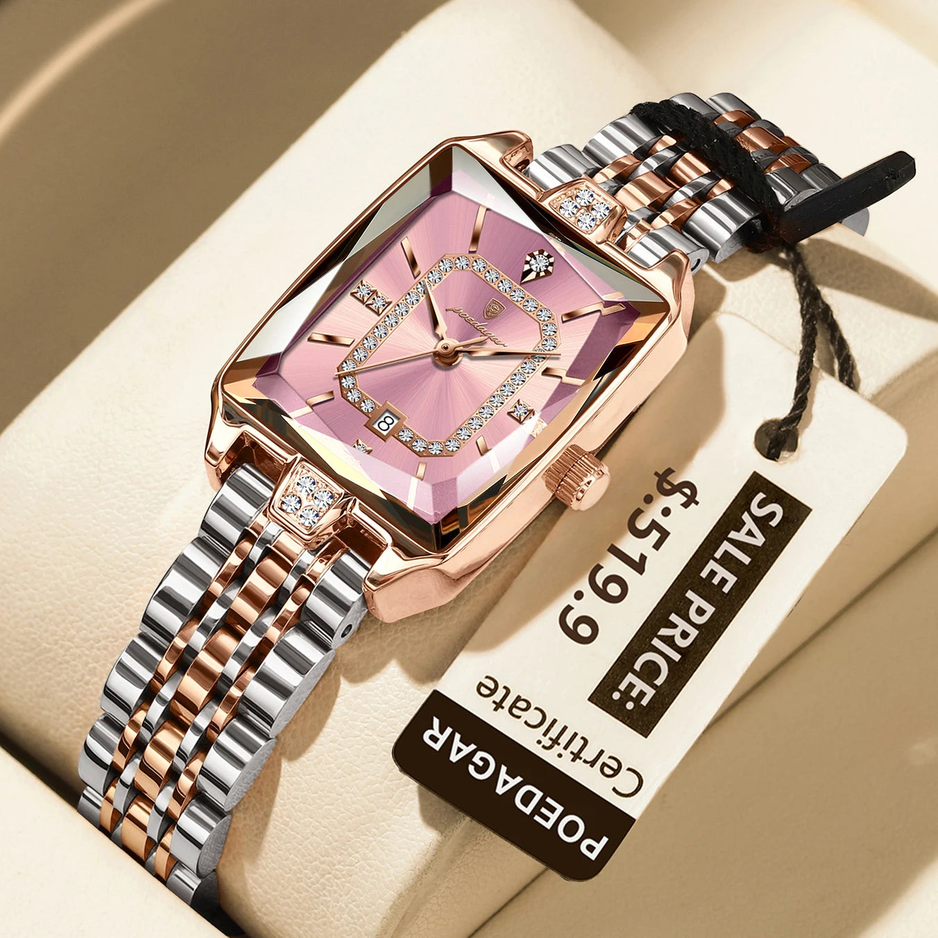 POEDAGAR Luxury Watch For Woman Elegant Waterproof Calendar Ladies Watch Rectangle Stainless Steel Quartz Women's Watches Female 785 Gold Pink