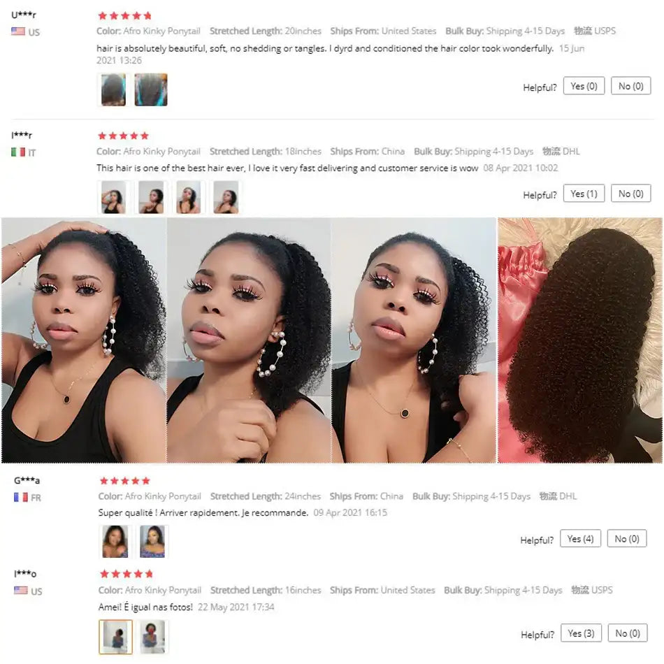 Alibele Mogolian Afro Kinky Curly Drawstring Ponytail Human Hair Extensions 4B 4C Remy 10-28inch Long Clip In Ponytail Extension