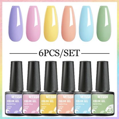 6PCS/SET Glitter Bright Pink Peach Gel Nail Polish Kit Spring Colorful Semi Permanent Soak Off Art UV Gel Varnish For Manicure ZH15189