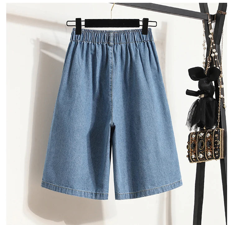 High Waist Wide Leg Loose Denim Shorts Women 2024 Summer New Arrivals Half Length Blue Color Jeans Shorts Korean Casual Jeans