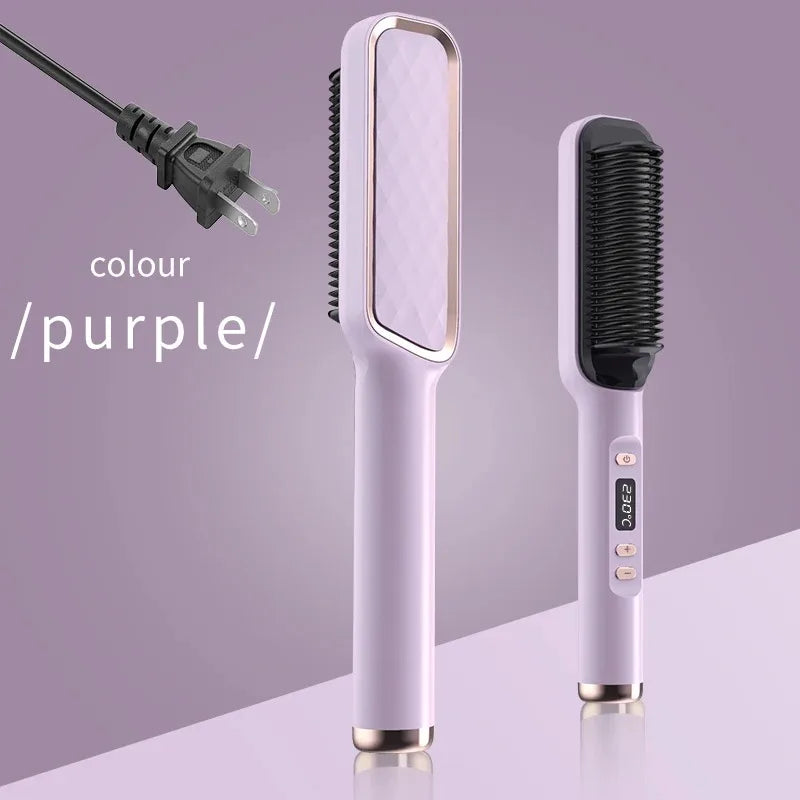 Electric Hot Comb Multifunctional Straight Hair Straightener Comb Negative Ion Anti-Scalding Styling Tool Straightening Brush Purple US
