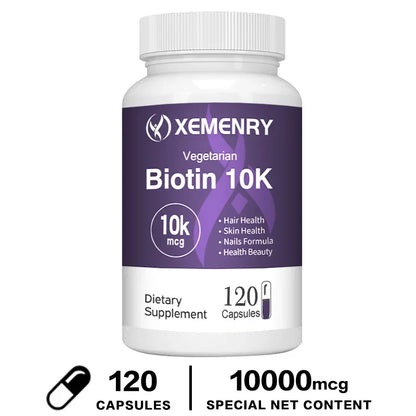 Biotin 10,000mcg - with Coconut Oil Vitamin for Hair Growth, Natural Hair, Skin and Nails - Non-GMO 120 Capsules