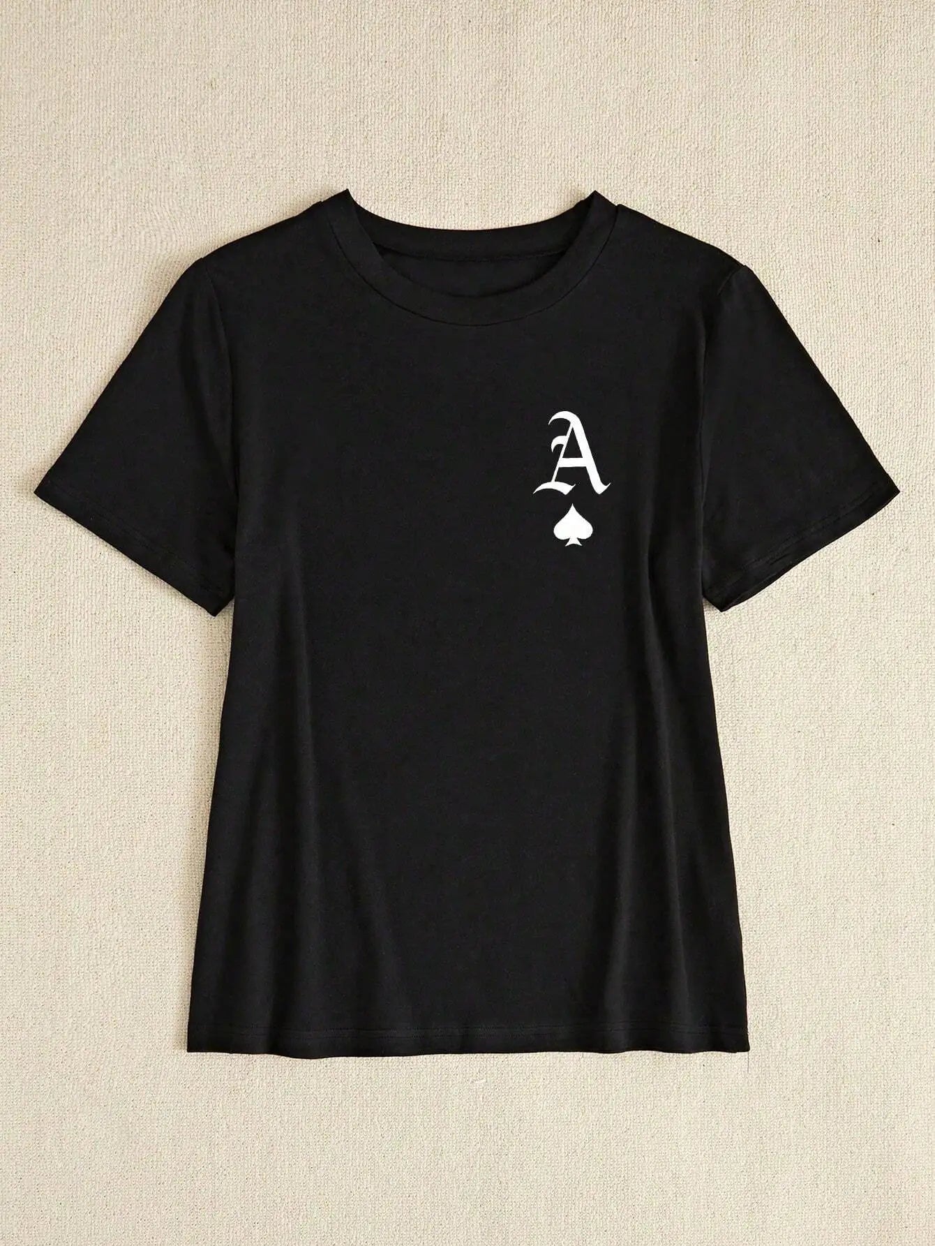 Plus Size Stylish Black Tee With Ace Of Spades Graphic For Bold Fashion Statements