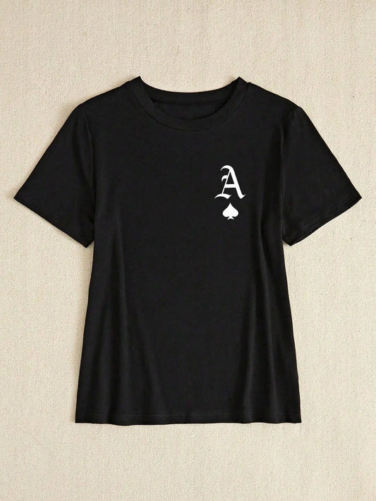 Plus Size Stylish Black Tee With Ace Of Spades Graphic For Bold Fashion Statements