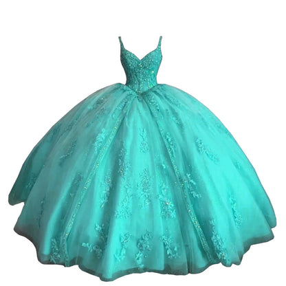 Women's Sweetheart Quinceanera Dresses Ball Gown Spaghetti Straps Applique Sweet 16 Dresses for Teens Badiee Stylez