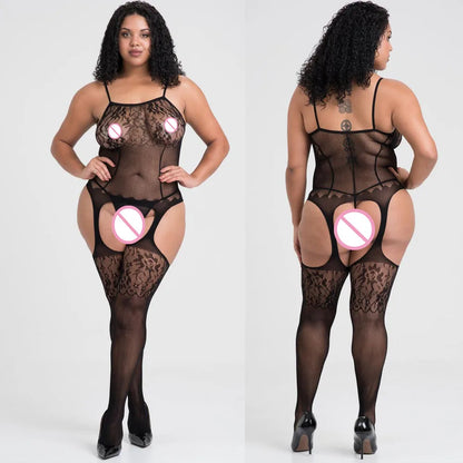 2024 New Plus Size Bodystocking Bodysuits For Women Sexy Fishnet Lingerie Babydoll Dress Porno Underwear Mesh Stockings For Sex Black Bodystocking 9 One Size