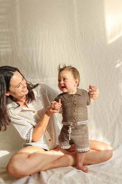 2025 Summer New Baby Short Sleeve Hollow Knit Cardigan Solid Infant Girl Coat Cotton Toddler Boys Knitted Jacket Kids Clothes