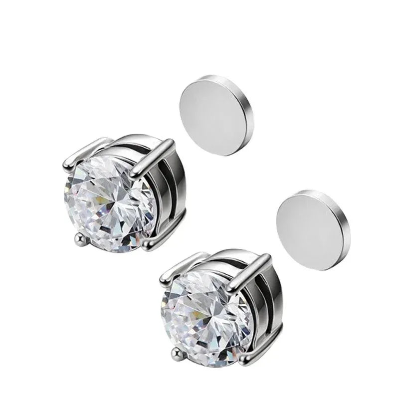 2pcs Punk Mens Strong Magnet Magnetic Ear Stud Set, Non Piercing Earrings Fake Cross Earrings Gift For Boyfriend Lover Jewelry S3-1pair-silvery