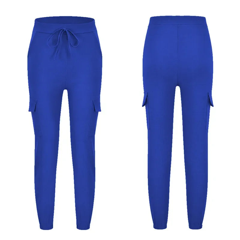 2022 New Solid Jogger Women's Cargo Pants Multi-Pocket Drawstring Elastic Waist Women Sports Pants Streetwear Casual Long Pant Badiee Stylez