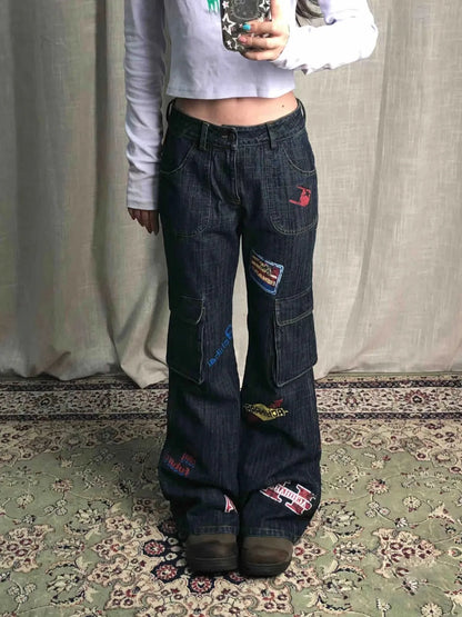 Karrram Vinatge Y2k Baggy Jeans Japanese 2000s Style High Waist Flared Jeans American Retro Denim Cargo Pants Harajuku Trousers