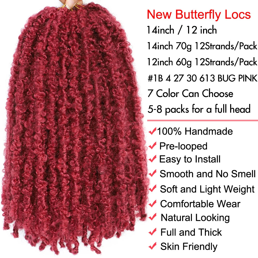 Butterfly Locs Crochet Hair 12 inch Handmade Butterfly Soft Locs Crochet Hair Extensions Synthetic Braiding Hair 12Strands/pack Badiee Stylez