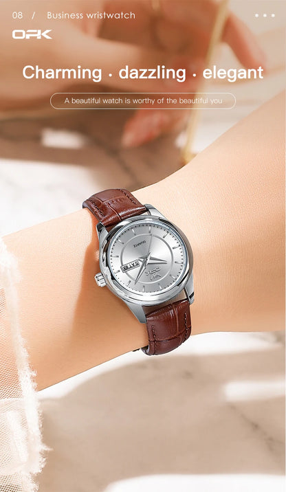 OPK Brand Women's Watch Fashion Double Calendar Quartz Waterproof Night Light 6002