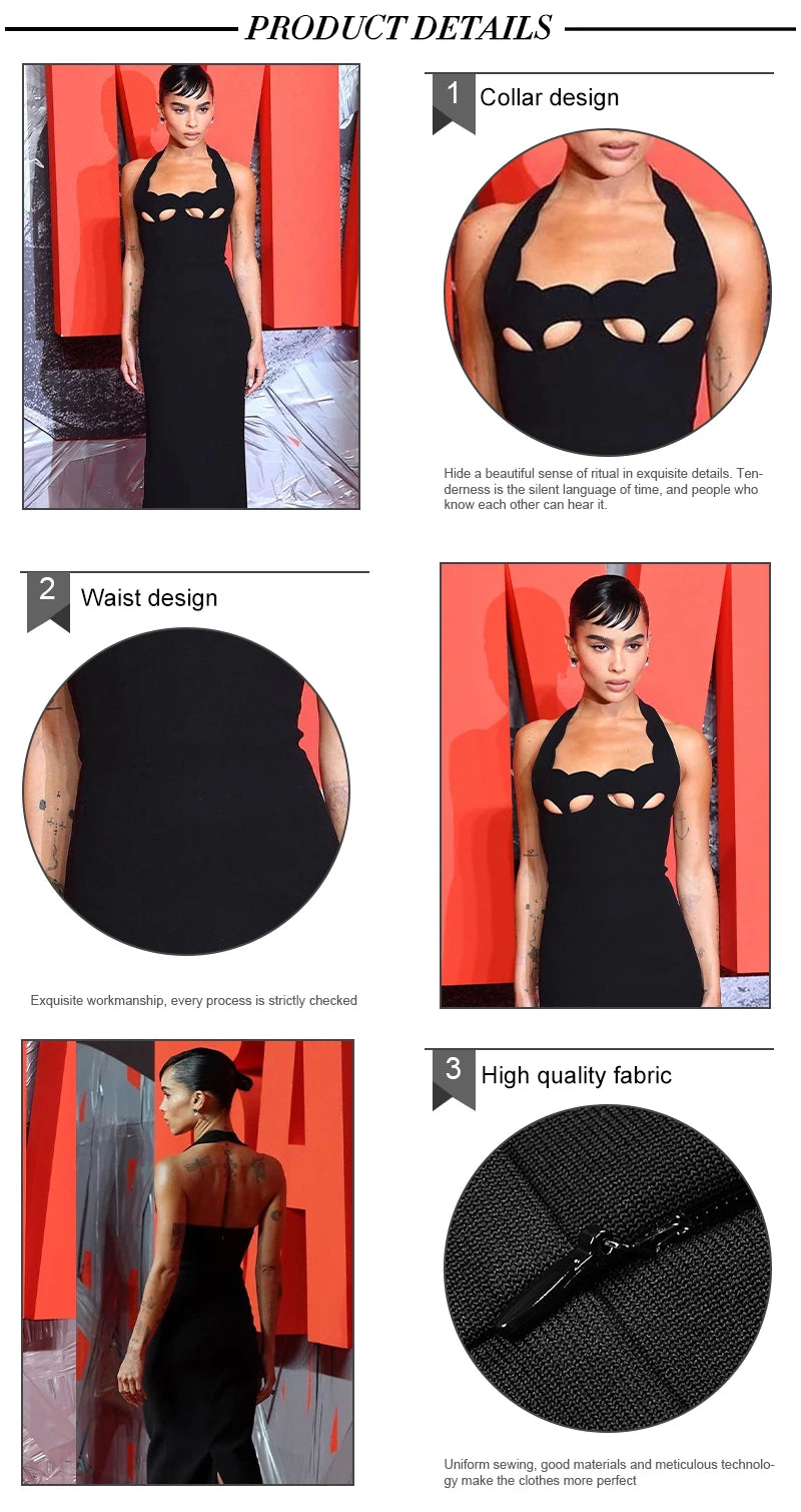 VC Black Halter Elegant Dress For Women 2022 New Summer Evening Party Celebrity Bodycon Long Dress Vestido