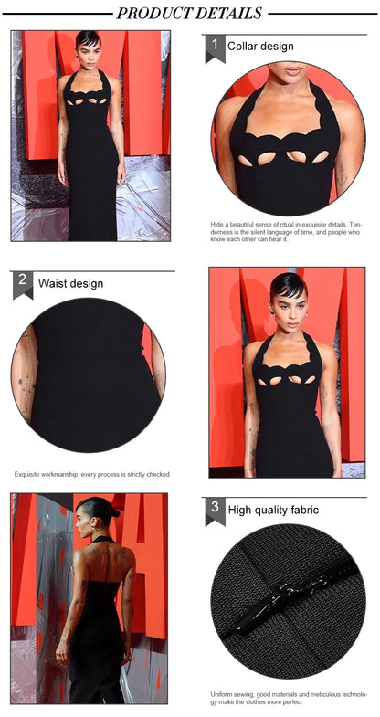 VC Black Halter Elegant Dress For Women 2022 New Summer Evening Party Celebrity Bodycon Long Dress Vestido