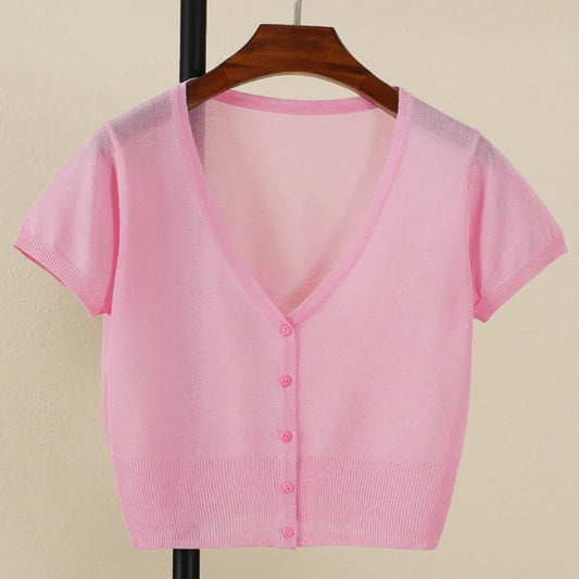 Outerwear Jerseys Summer Cardigan Women Cropped Blouses Korean Fashion Style Cute V-neck Women's Coat Black Bolero Woman Basic