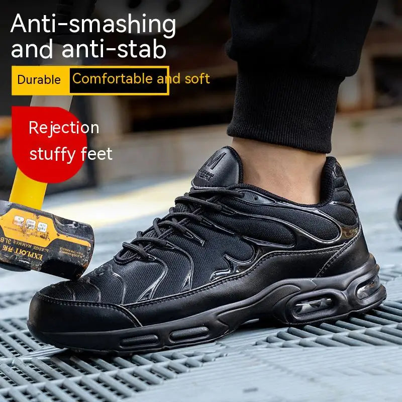 Sport Air Cushion Reflective Work Safety Boots Anti-smash Fashion Safety Shoes Steel Toe Sneaker Man Puncture Proof Work Shoes - Badiee Stylez