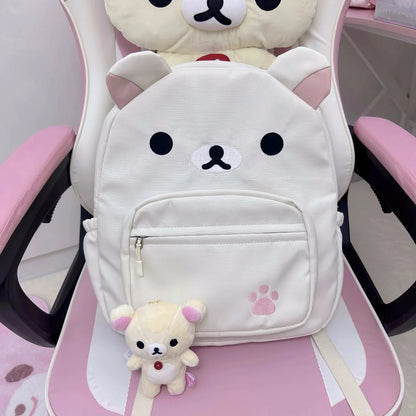 Cute Rilakkuma Backpack Anime Cartoon Embroidery Backpack Stylish Large-Capacity Student School Bag Nylon Multifunctional Bags