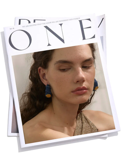 Yhpup Creative Blue Denim Flower C Shape Hoop Earrings Women Stainless Steel Popular Jewelry Autumn & Winter New 2025 Wholesale