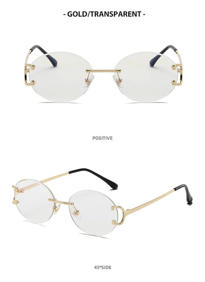 Trendy Sunglasses For Woman Summer Rimless Sunglass Oval Fashion Brand Designer Shades Pink Women's Sun Glasses UV400