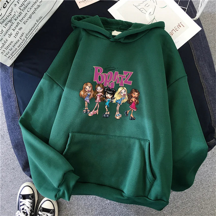 Bratz Letter Printed Plus Size Woman Hooded Sweatshirt Women Hoodie Hip Hop Long Sleeve Streetwear Unisex Male Clothes Tops green 1599