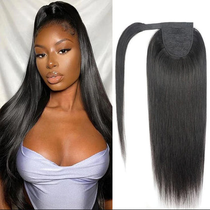 100G Ponytail Human Hair Extensions Straight Wrap Around Horsetail 100% Remy Human Hair 10"-32" Ponytail Extension for Women Straight