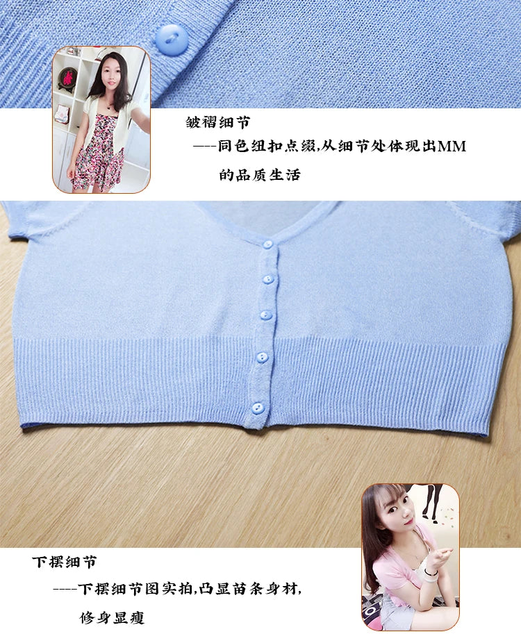 Outerwear Jerseys Summer Cardigan Women Cropped Blouses Korean Fashion Style Cute V-neck Women's Coat Black Bolero Woman Basic