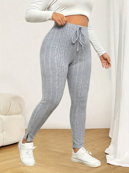Plus Size 1XL-5XL Fashionable Women's Solid Color Casual Lace Up Pants Women's Casual Cropped Pants GRAY