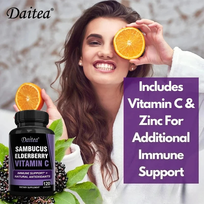 Elderberry Immune Support Supplement with Elderberry Vitamin C and Zinc To Support Respiratory Health and Boost Antioxidants