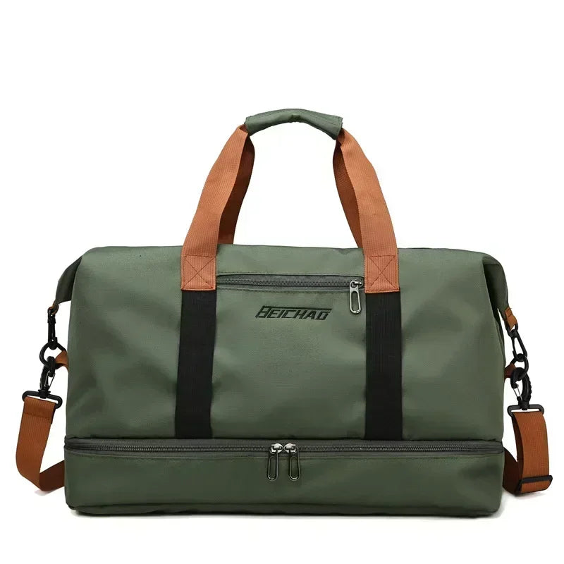 Large Capacity Travel Gym Bag Short-distance Luggage Portable Fitness Bags Shoulder Crossbody Handbags Men's Sports Waterproof B Green