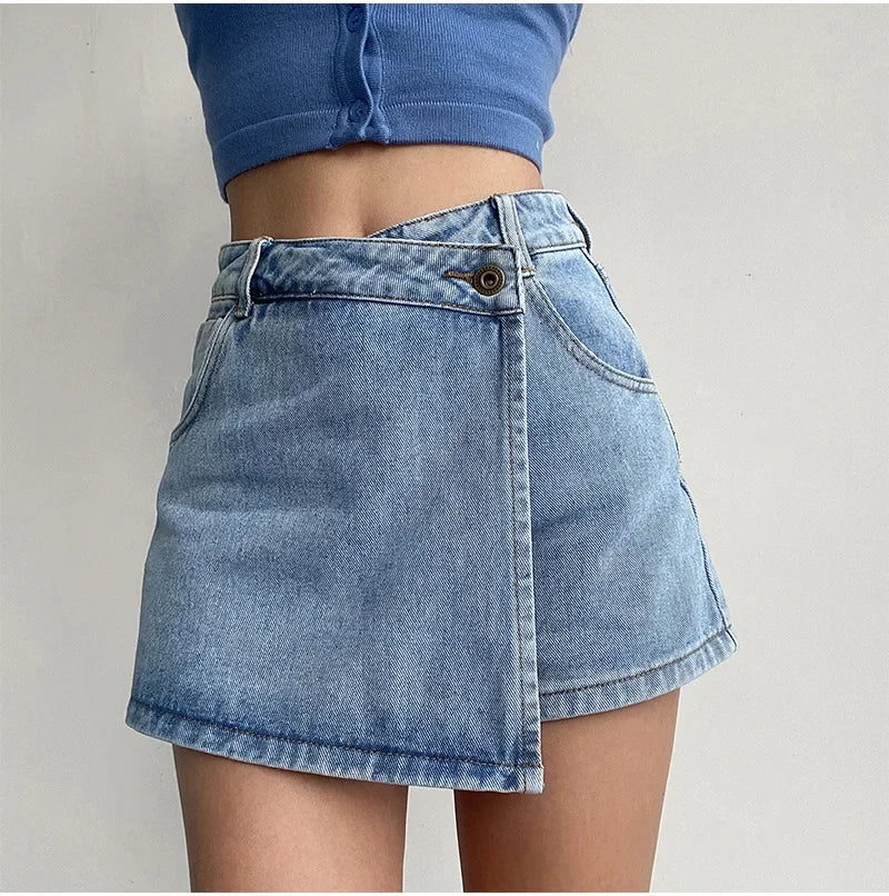 Summer High-waisted Slimming Denim Skirt For Women Versatile Unique Fashionable Exposure-proof Irregular A- line Shorts