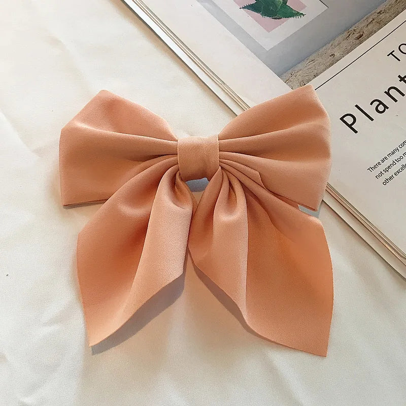 Solid Color Satin Bowknot Hair Clips For Girls Sweet Bow Women Hairpins Butterfly Barrettes Duckbill Clip Kids Hair Accessories 1-Orange