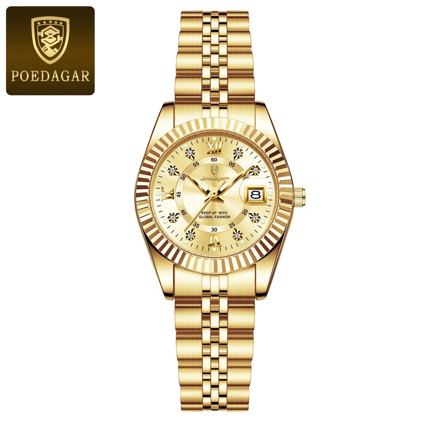 POEDAGAR Original Elegant Women's Watches Waterproof Luminous Date Women Watch Stainless Steel Quartz Fashion Ladies Wristwatch 780 Gold Gold
