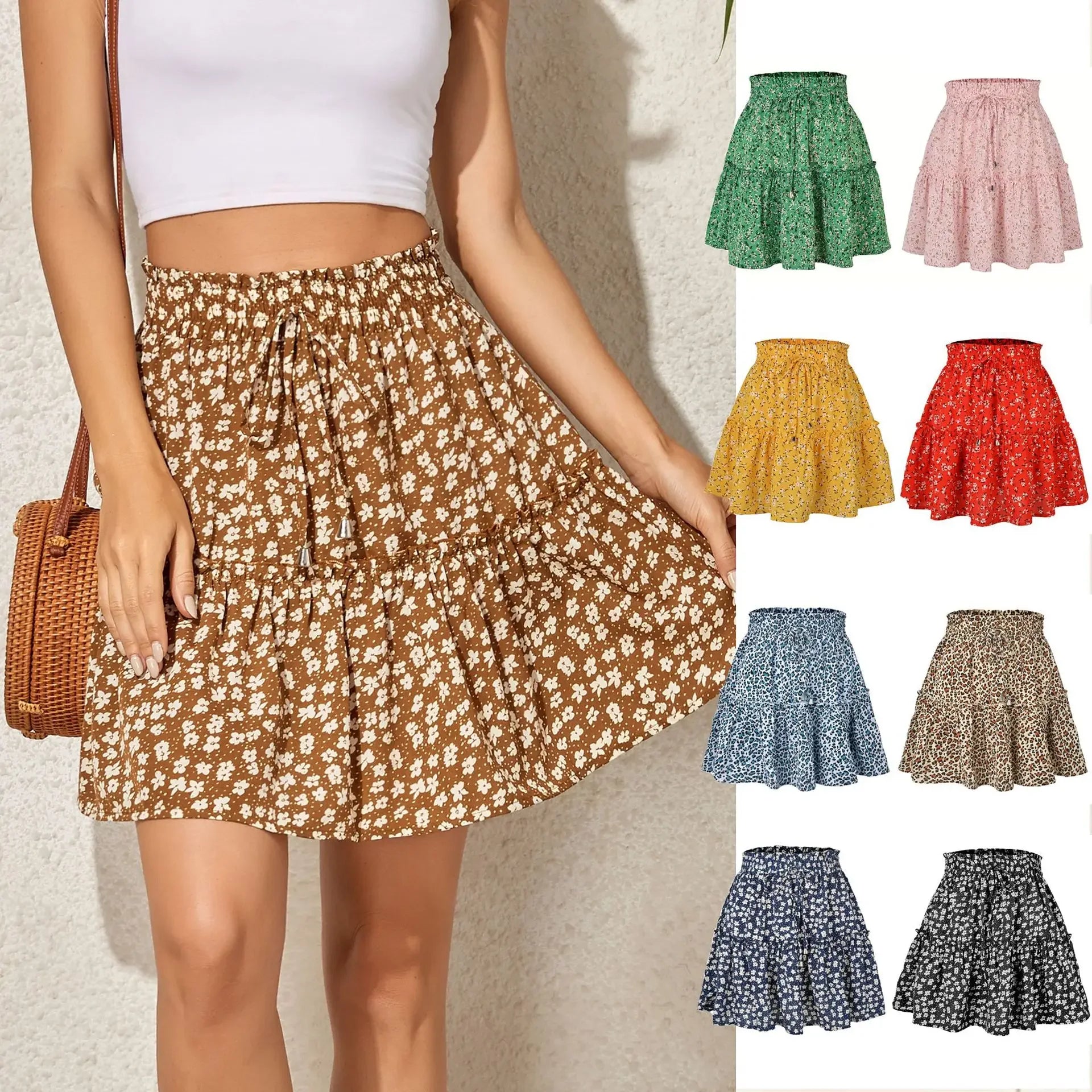 2025 Hot Sexy Ins Women's High Waist Fashion Printed Skirt Bohemian Style Small Floral A-line Female Mini Skirts Womens