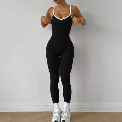 Color Blocking Straps Sports Yoga Jumpsuit Sleeveless Quick Drying Thread Tight Fitting Fitness One-Piece Yoga Suit Luxury Brand black