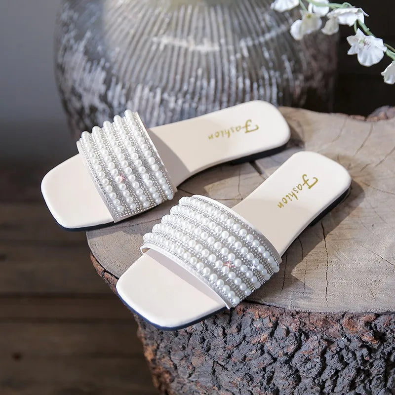Women's Summer New Fashion Square Head Open Toe Design Women's Slippers Casual Flat Leather Beach Women's Flip-flops Badiee Stylez